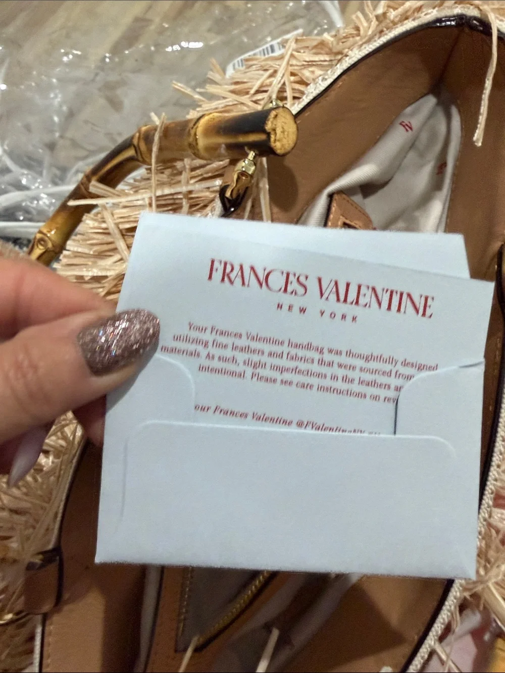 Frances Valentine Hula Fringe Raffia Bamboo Handle Tote Bag